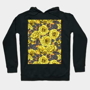 Yellow roses with dark gray leaves on orange Hoodie